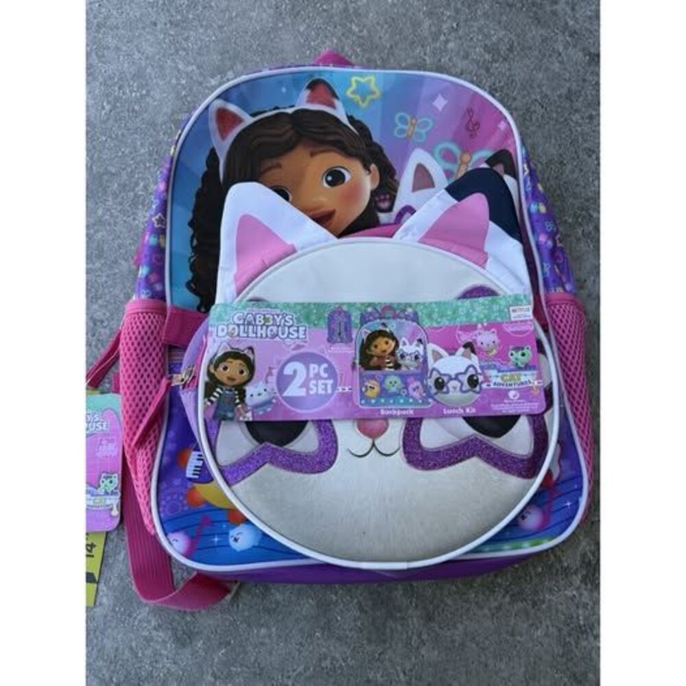 Universal Studio Gabby's Dollhouse 14" Toddler Backpack with Lunch Kit -Lavender